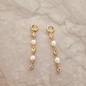 ✨ J.Crew Pearl Rhinestone Crystal Bridal Wedding Formal Drop Dangle Earrings ✨